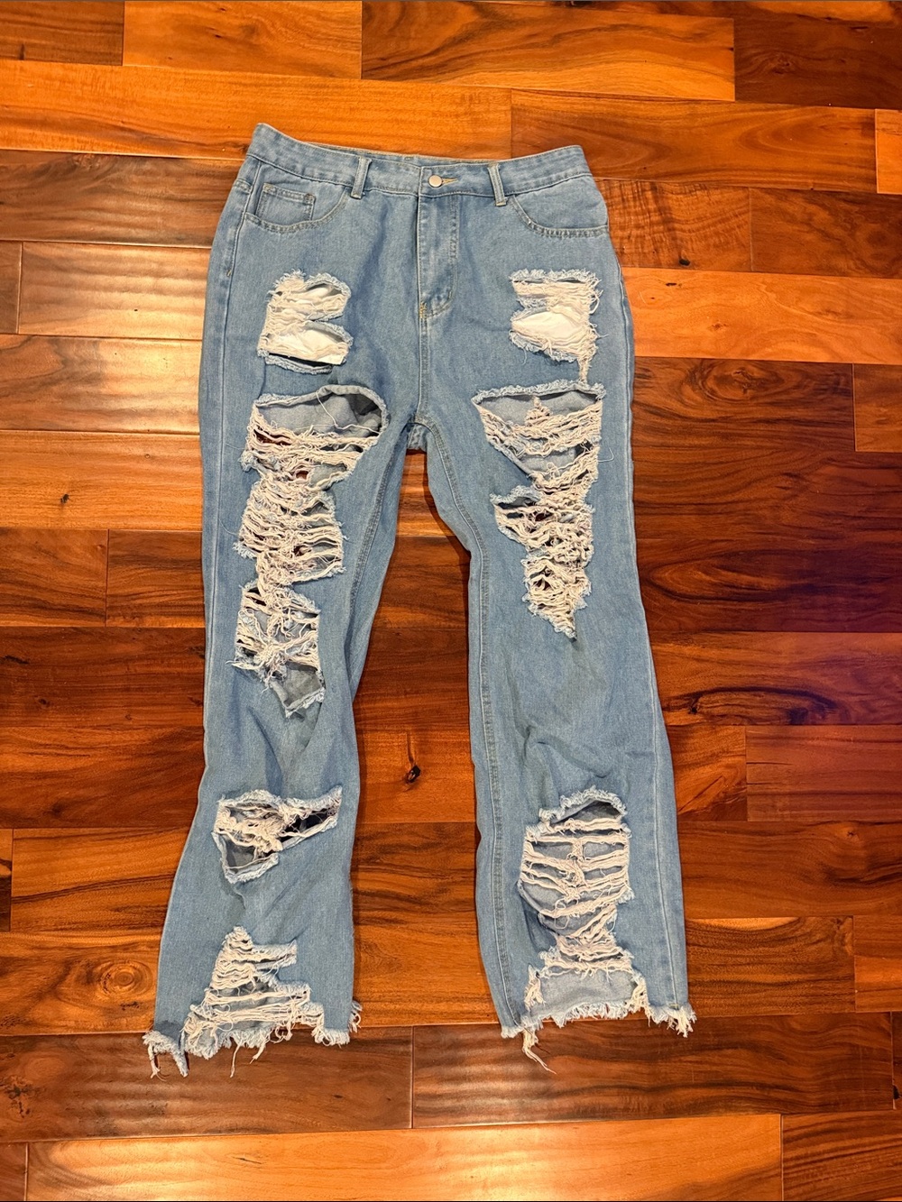 Large XPlusWear Light Wash Distressed Raw Ripped Jeans